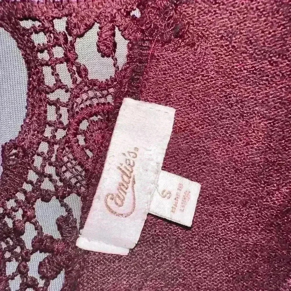 Candie's Faux Wrap Sweater Dress Small Burgundy - Picture 2 of 6